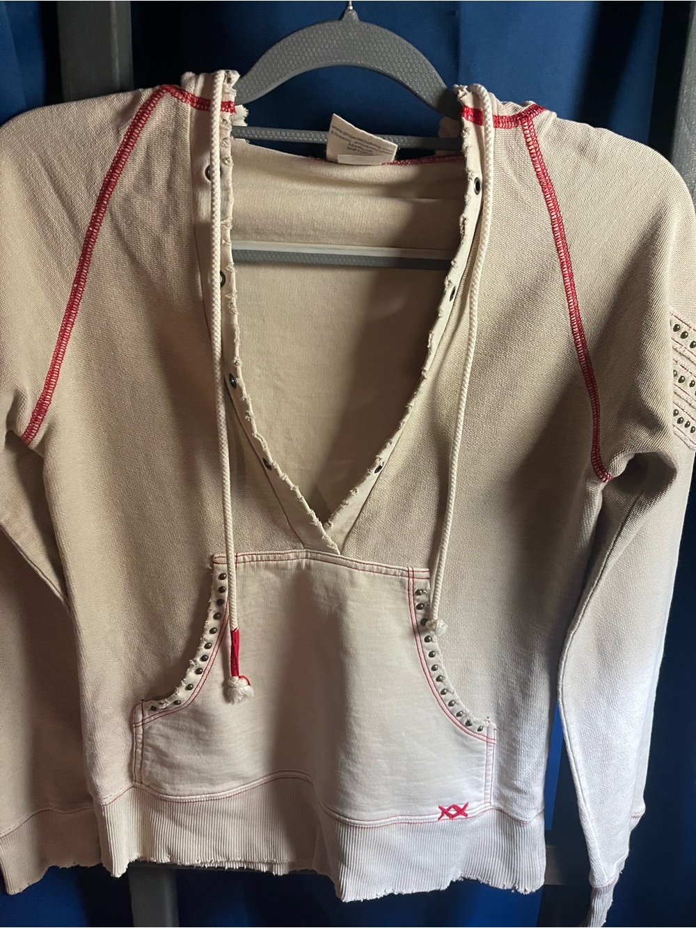 Anthropologie Cream Hoodie with Red Contrast Stitching